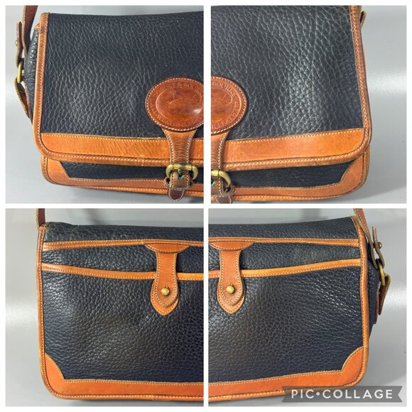 Vintage Dooney & Bourke All-Weather-Leather Navy Blue Tan Leather Trims Bag - Picture 5 of 11